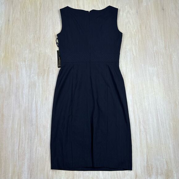 NWT Tahari Navy Pin Stripe Asl Tomlee Sleeveless Knee Length Sheath Dress 4 - Picture 5 of 13
